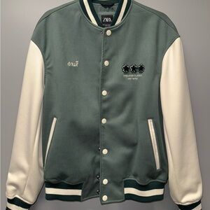 Zara Green and White Bomber Jacket
